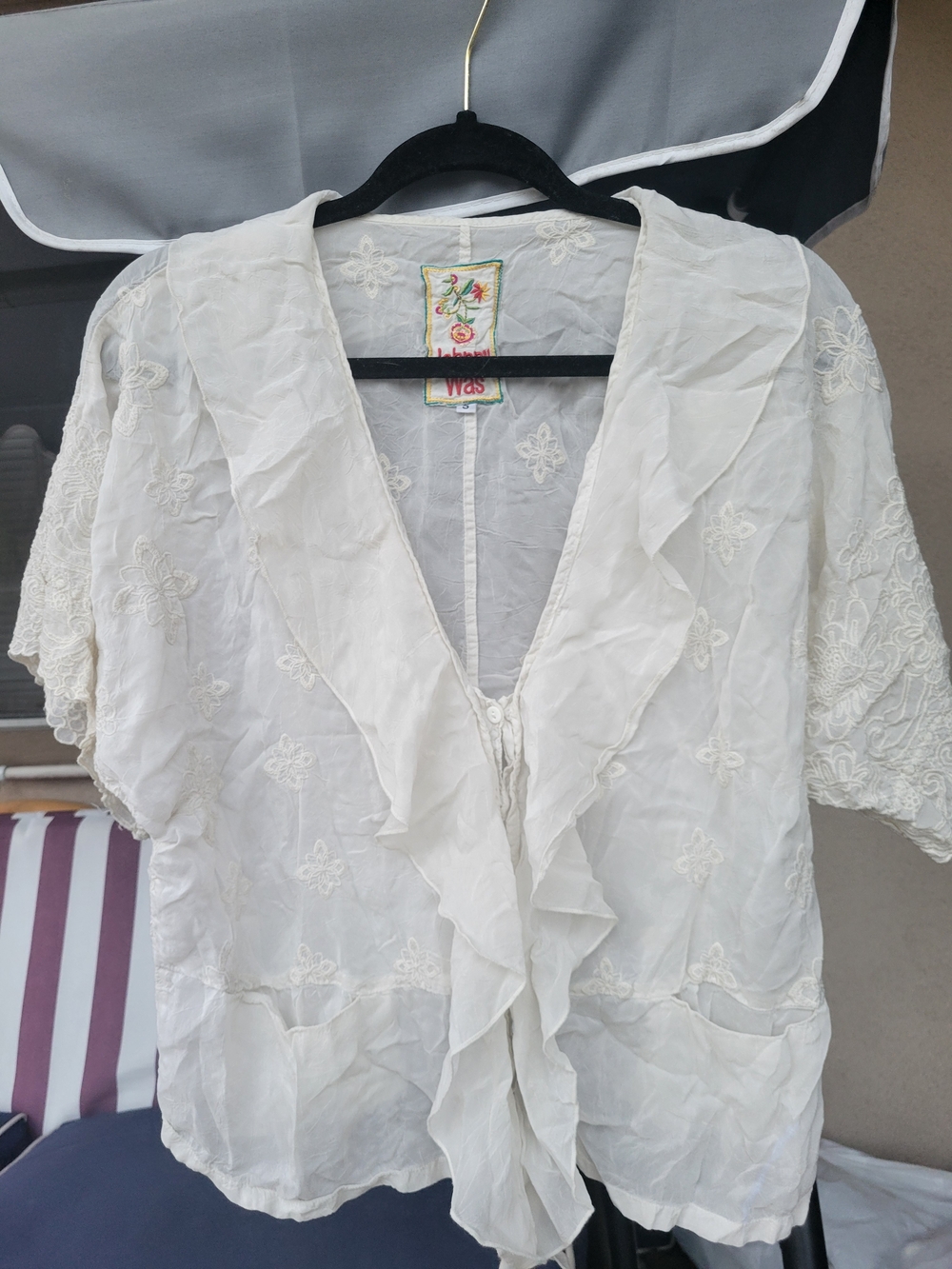 Johnny Was Embroidered Ruffle Front Top - Picture 1 of 5
